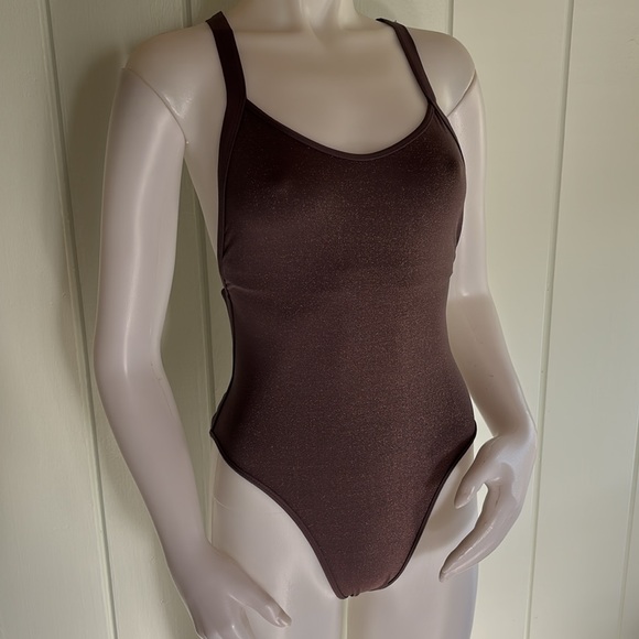L*Space Swim Baewatch Cross-back, One-piece Swimsuit in Mauve w/ Gold Shimmer - Picture 1 of 16